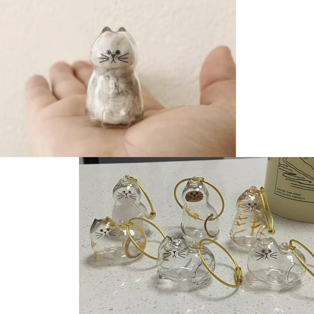 6pcs Transparent Cat Hair Storage Box Cat Hair Storage Capsule Keychain (Not Include Cat Hair)
