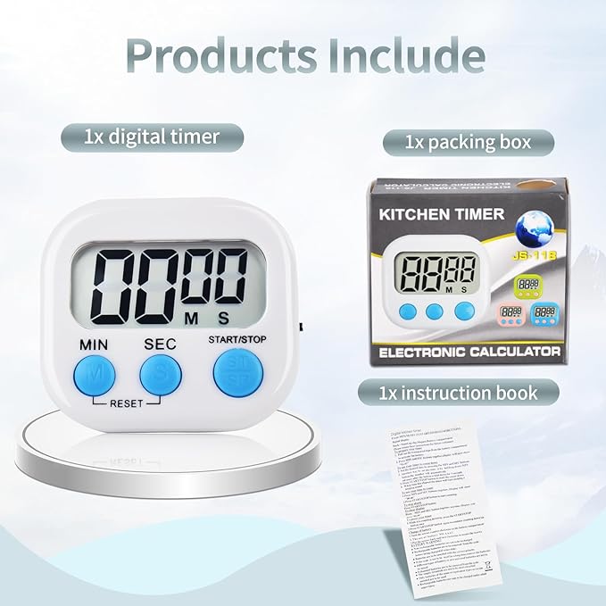 4 Pack Digital Kitchen Timer Magnetic Digital Timer with Big Display Loud Ring Cooking Timers for Cooking, Game, Gym, Break Time, Classroom (4, Pink, Purple, Green, White)