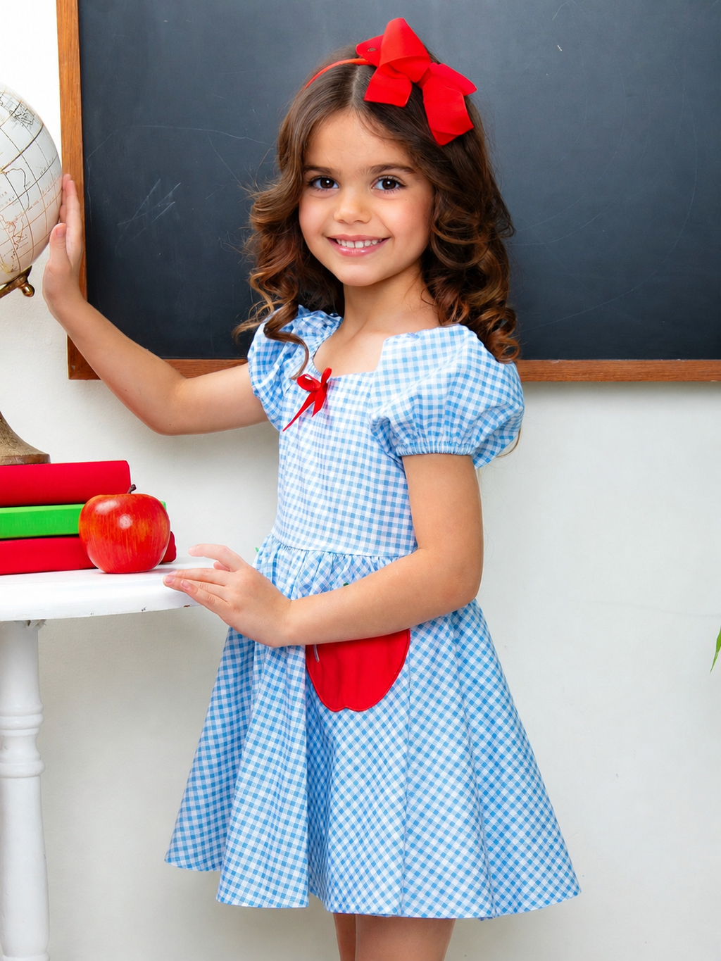 Apple Sweetheart Gingham Puff Sleeve Cotton Dress