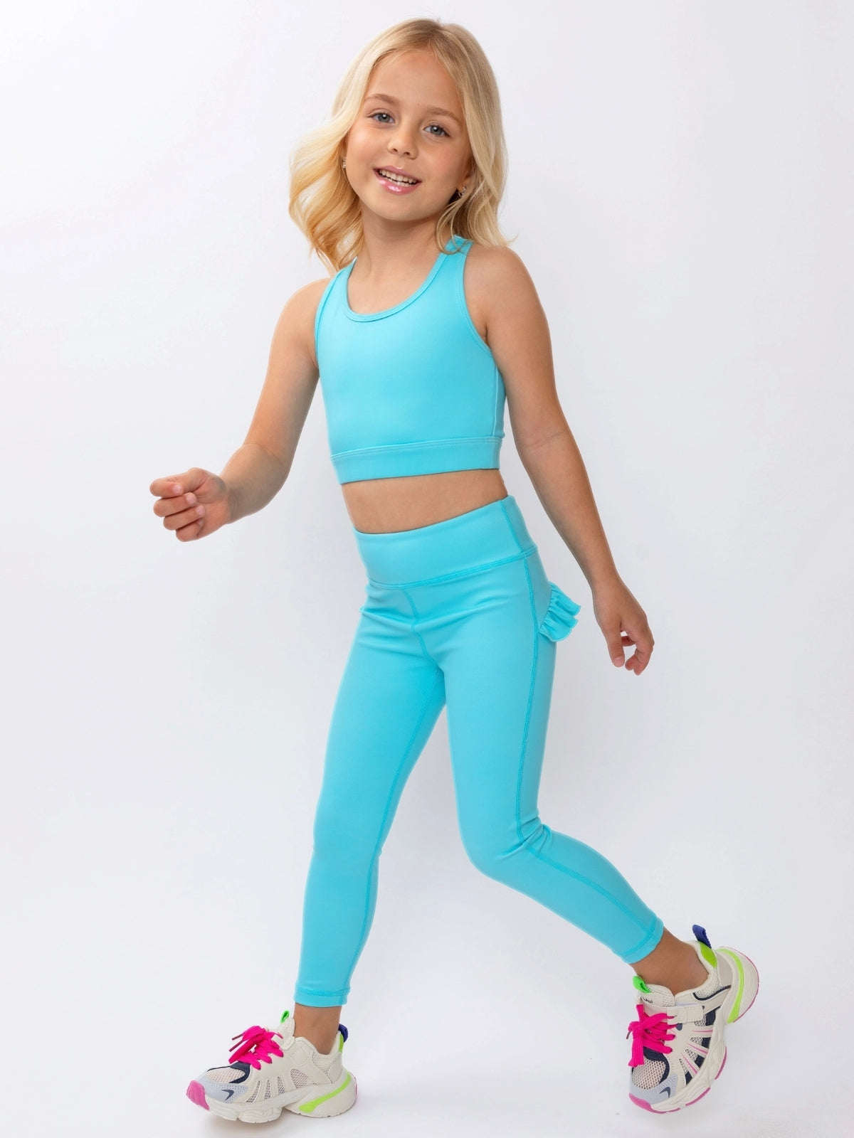 Aqua Glow Ruffle Active Leggings