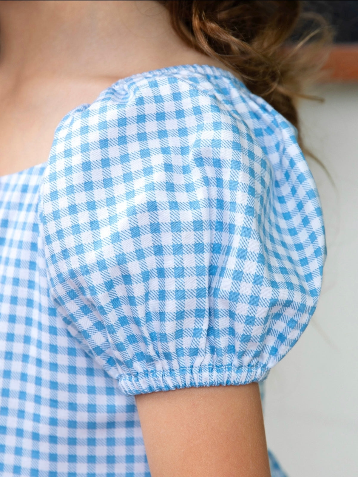 Apple Sweetheart Gingham Puff Sleeve Cotton Dress