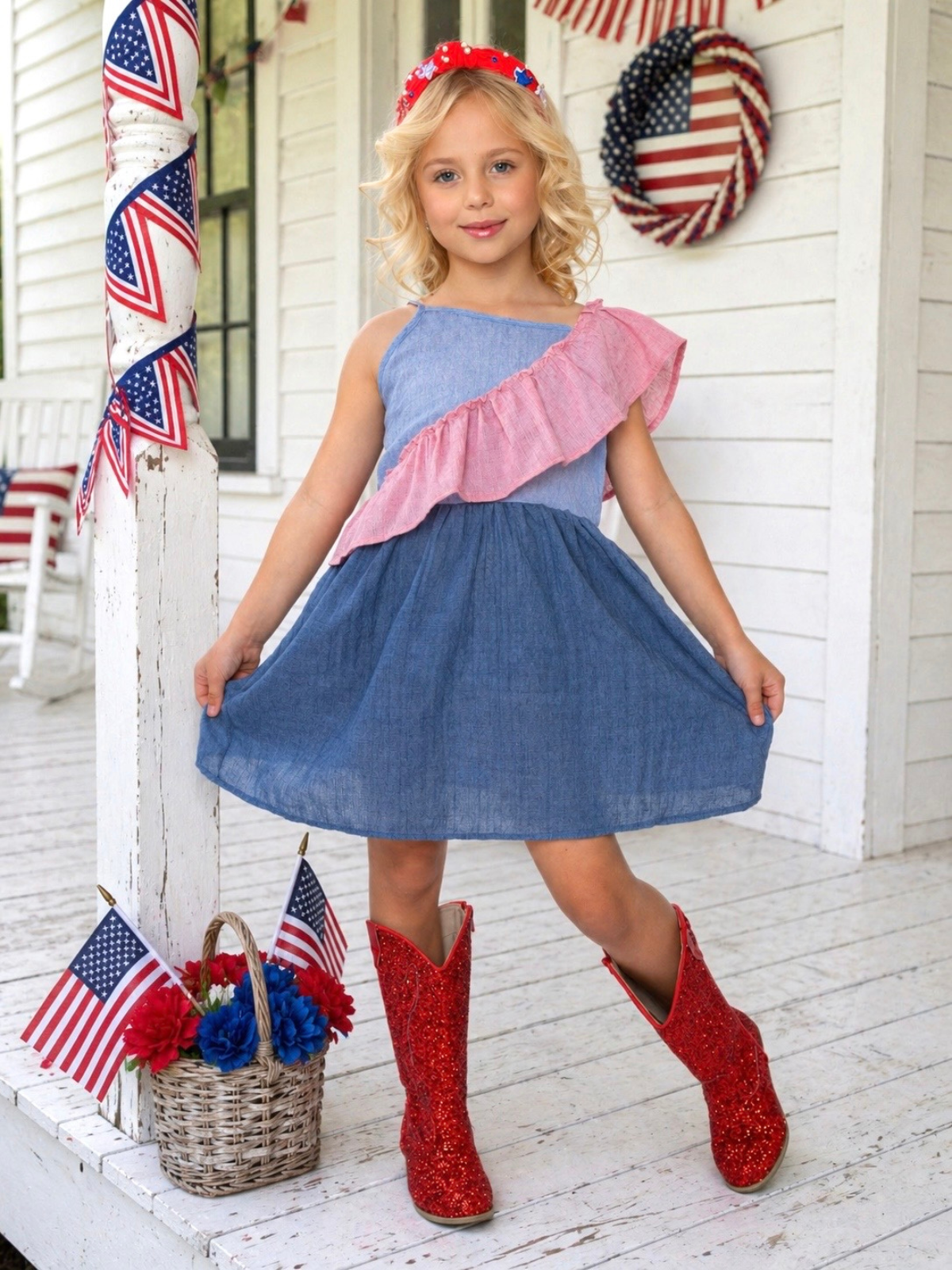 American Breeze Ruffle Chambray Dress