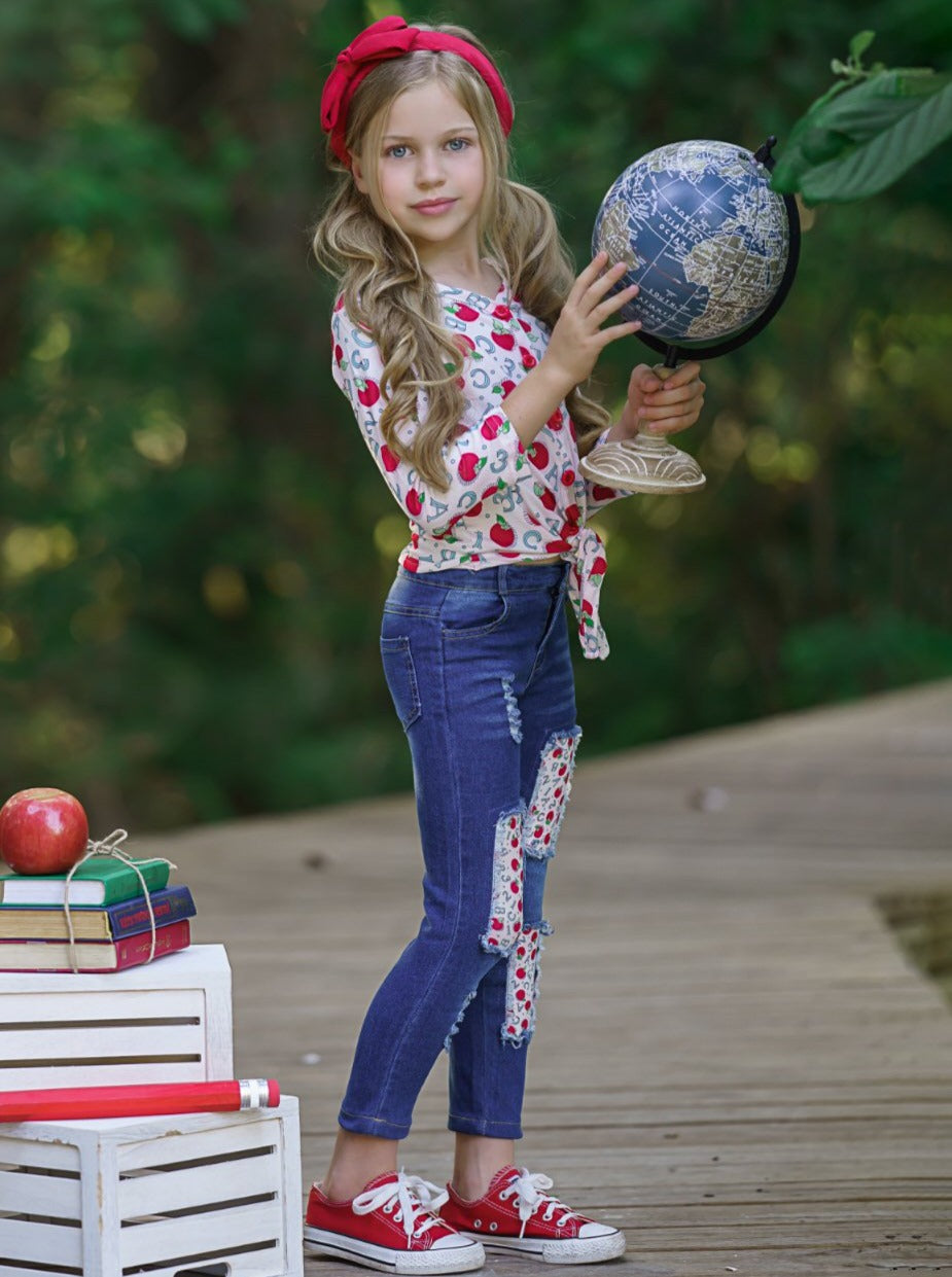 Apple Cutie Patched Jeans Set