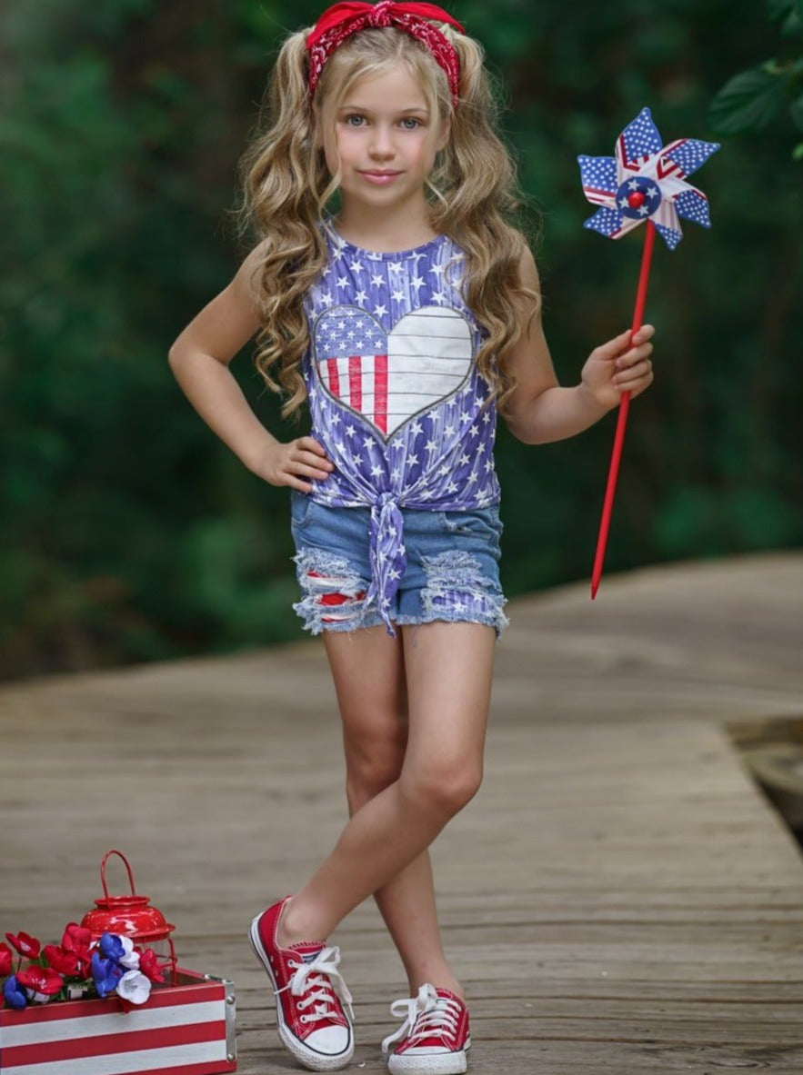 American Vintage Patched Denim Shorts Set