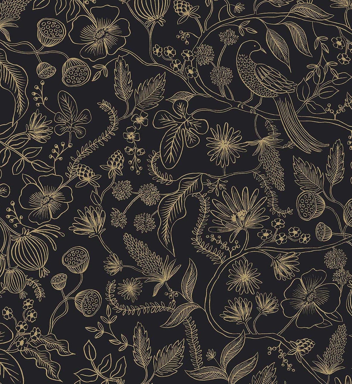 Aviary Peel & Stick Wallpaper - Metallic Gold & Black